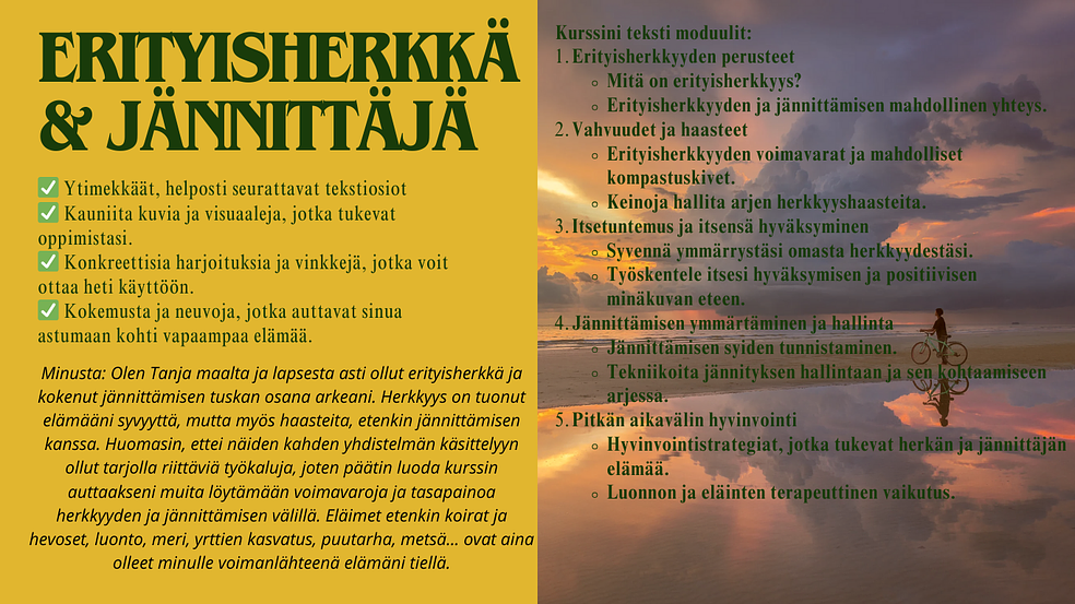 Erityisherkkä Jännittäjä - Hyväksy Itsesi verkkokurssi by Tanja Hanhela